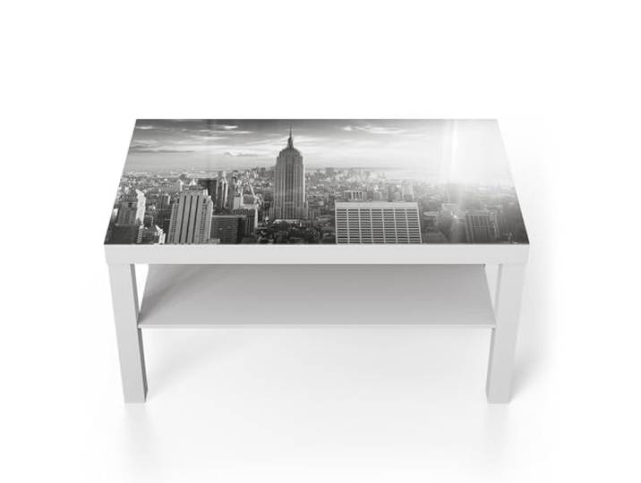 DEQORI Glastisch weiß groß 90x50 cm Motiv Monochrome Metropole ausgefallener Beistelltisch aus Glas Hochglanz Couchtisch fürs Wohnzimmer moderner Couch Tisch mit Design
