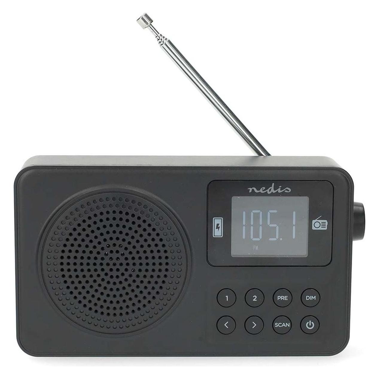 Nedis FM-Radio | Tragbare Ausführung | FM | Akkubetrieben / Stromversorgung über USB | Digital | 2 W (FM, Bluetooth) (RDFM2225BK)