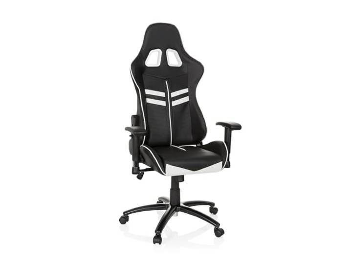 hjh OFFICE Gaming-Stuhl League PRO mit Armlehnen, ergonomischer Sportsitz, Kopfstütze, Höhenverstellbar, Zocker-Sessel, 729200 (schwarz weiß, Kunstleder)