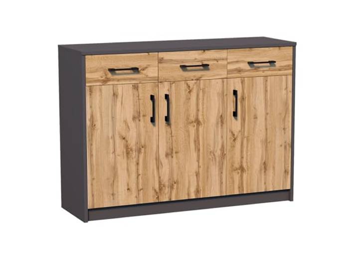 Home Collective Kommode mit 3 Schubladen und 3 Türen in matter Ausführung 110cm breit mit hochwertigen Polymergriffen Holz Schrank Kommode mit Schubladen Aus laminierter Platte gefertigt graphit Eiche