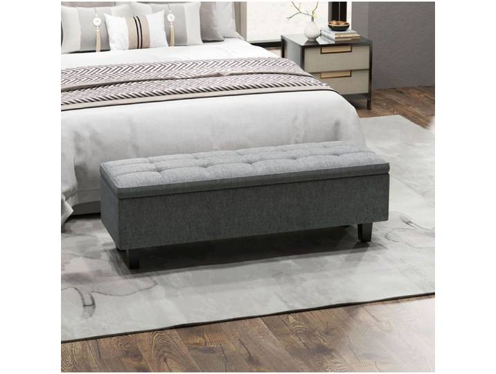VUENOR Banquette coffre de rangement 138 x 40 x 45 cm gris foncé aspect lin
