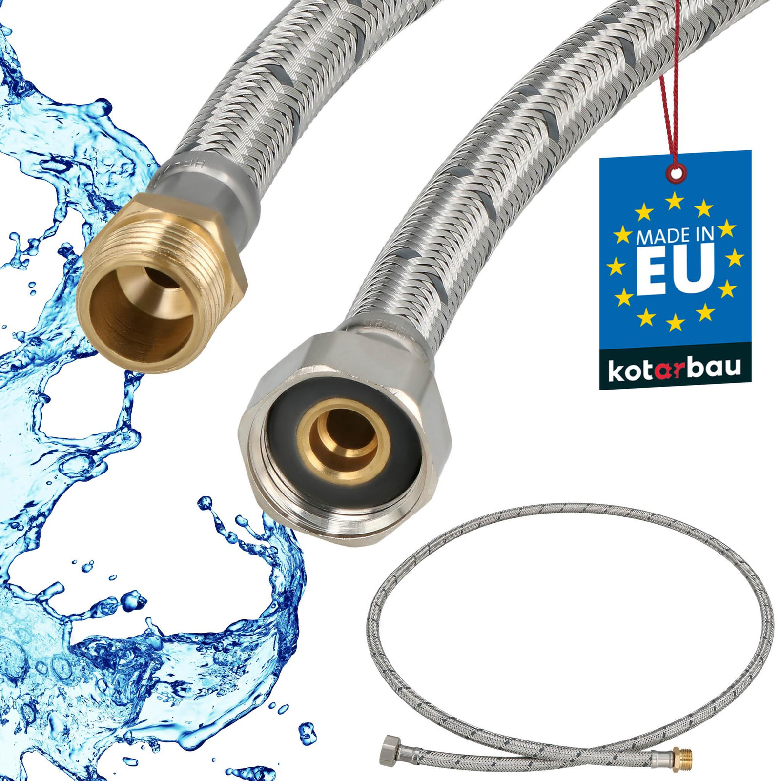 KOTARBAU Flexibele Sanitaire Aansluitslang 1/2" x 3/8" Roestvrijstaal, Lengte: 150 cm