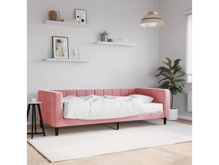 RJPLMFV Tagesbett mit Matratze, Rosa, 90 x 200 cm, Velours Sofa 2-in-1, Rahmen aus Holz und Metall, bequemer Schaumstoff, modernes Design für Wohnzimmer