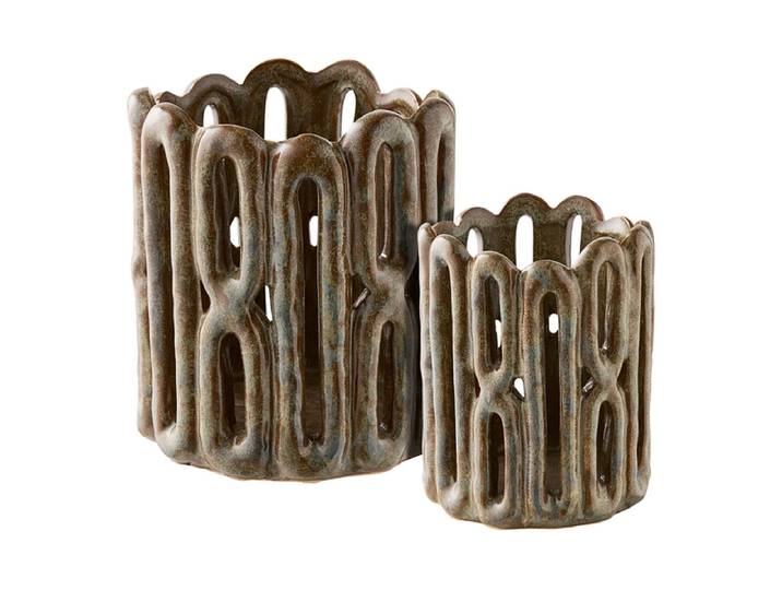 Windlichter-Set 12.5 cm x 8 cm Keramik rotbraun
