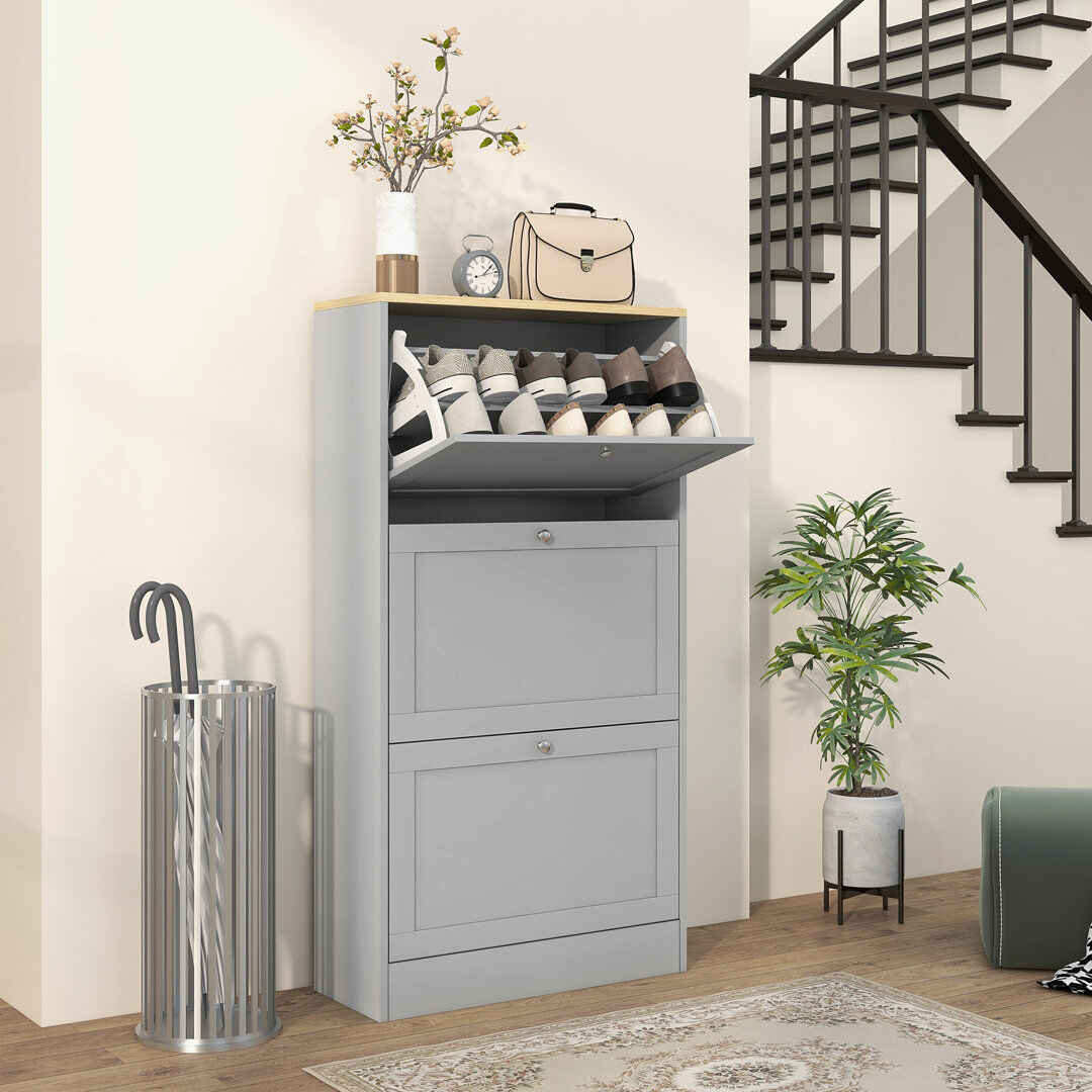 17 Stories 18 Pair Shoe Storage Cabinet Grey 18