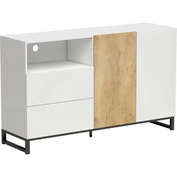 SIDEBOARD Spanplatte Stahl Weiß Eiche