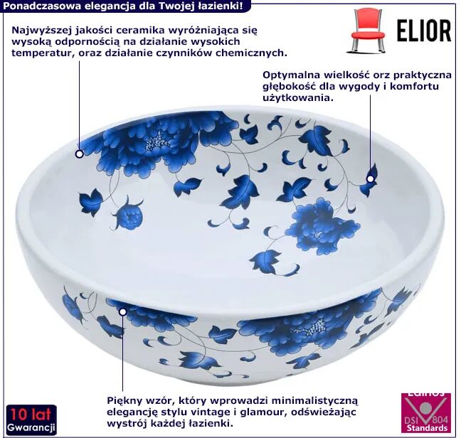 Edinos Biało-niebieska umywalka nablatowa E4-K68