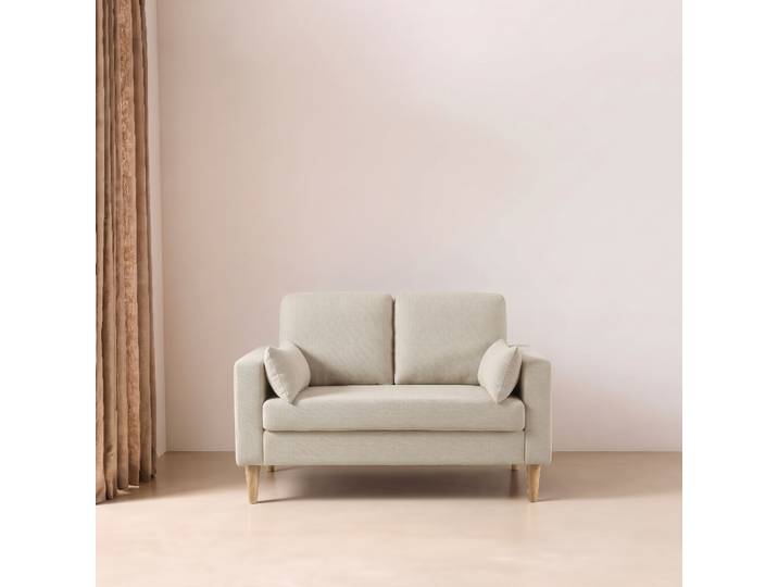 Canapé Bois D'Hévéa Et Tissu Chenille 2 Places - Bjorn Chenille Beige