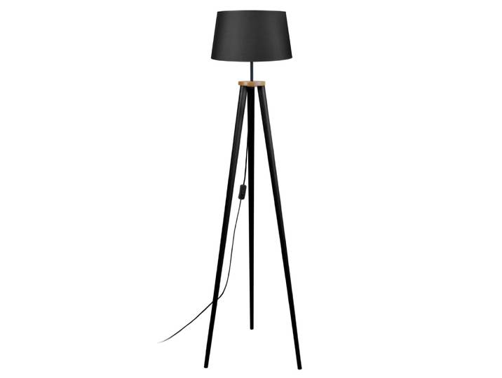 Lampadaire bois noir métal abat-jour tissu noir