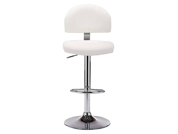 Barhocker, weiß, Kunstleder, drehbar, höhenverstellbar, mit Fußstütze Basis aus verchromtem Stahl, Gasheben, 360° drehbar, Kapazität 110 kg, ergonomisches Design, einfache Reinigung