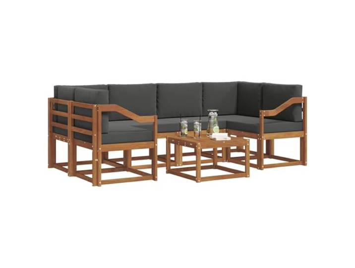KTHLBRH Sofa-Set für den Außenbereich, 7-teilig, Akazie, Natur, Anthrazit Modular, Lattenrost-Design, abnehmbare Kissen, inklusive Tisch, für Garten und Terrasse