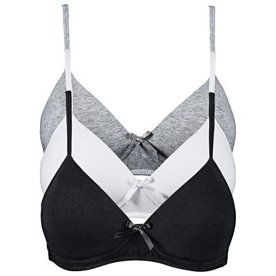 Schalen-BH BONPRIX "Schalen BH ohne Bügel mit Baumwolle (3er Pack)", Damen, Gr. 85, Cup B, schwarz (schwarz, weiß, graumelange), Obermaterial: 95% Baumwolle, 5% Elasthan. Futter: 100% Polyester, BHs Schalen-BH, nahtlose, leicht gepolsterte Cups,...