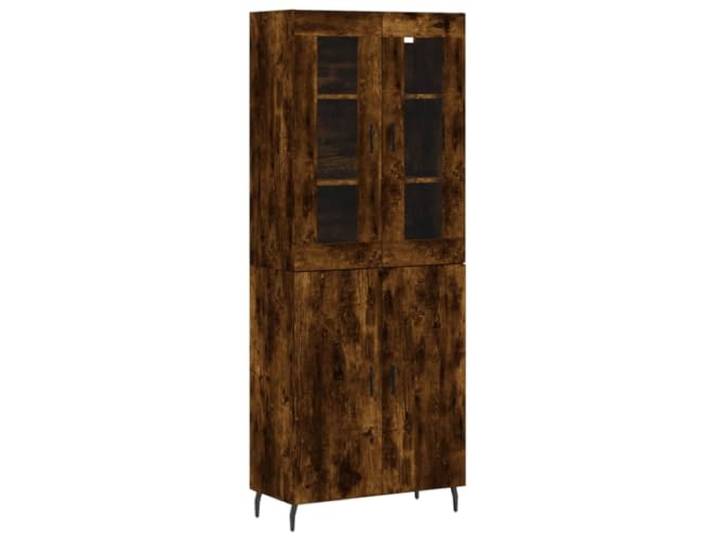 HGFDVCMR Highboard Räuchereiche 69,5x34x180 cm Schrank Holzwerkstoff Elegantes 2-teiliges Möbelstück mit Glastüren und stabilen Metallfüßen für Wohnzimmer und Flur.