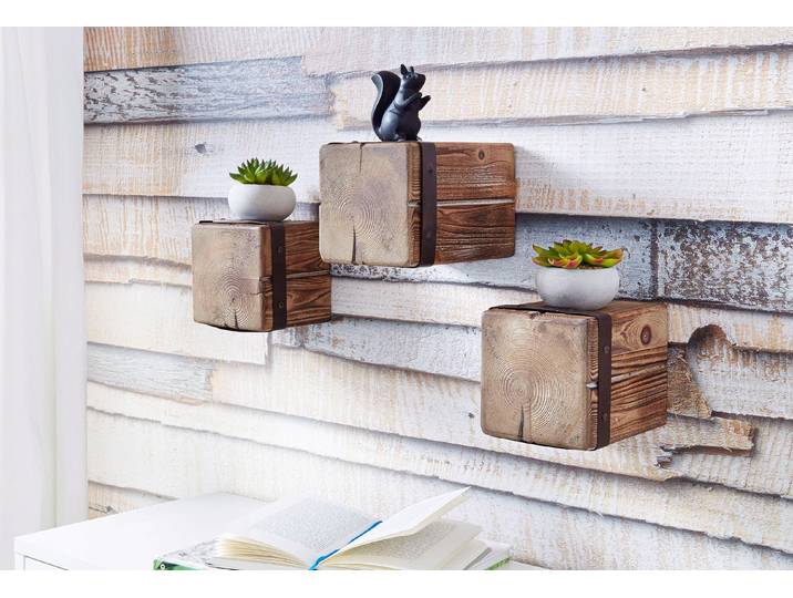 Wandregal HOME AFFAIRE Holzpfeiler , braun, B:14cm H:14cm T:20cm, Regale, Wandregal