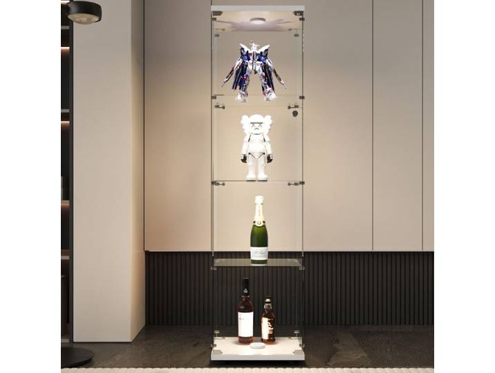 Vitrine en Verre Vitrine avec éclairage Led Vitrine Verre avec Porte avec 4 étagères de Rangement Vitrine Salon Blanc