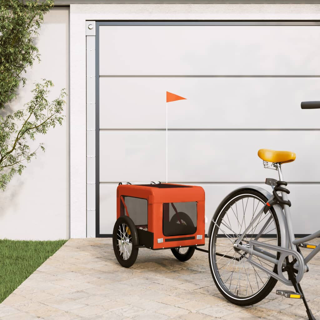 vidaXL Pet Bike Trailer Oxford Fabric and Iron orange 54.5 x 120 x 53 cm
