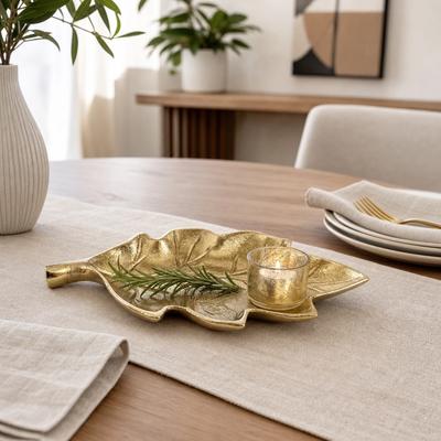 Sagebrook Home "Decorative Aluminum Leaf Accent Tray - 9"", Gold - 9.0"""