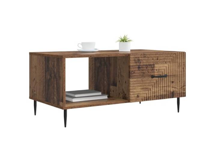KTHLBRH Couchtisch aus antikem Holz, 90 x 50 x 40 cm Technisches Holz, 2 Türen, konische Metallbeine, industrieller Stil, einfache Reinigung