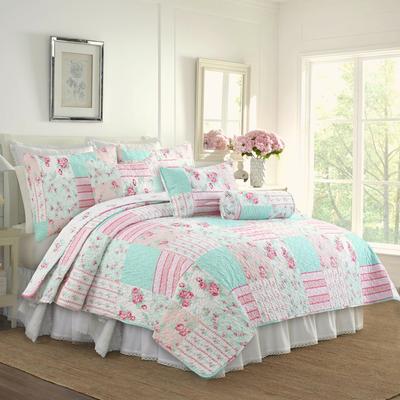 Cozy Line Home Fashions Cozy Line Tiffany Pink Garden Floral Pink Reversible Quilt Bedding Set with Throw Pillows