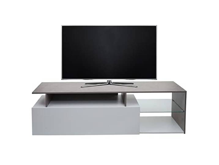 Mendler TV-Rack HWC-L35 Holz 47x170x40cm Beton-Optik, weiß Lowboard, Fernsehtisch, Sideboard, TV-Schrank, Kommode, Staufach