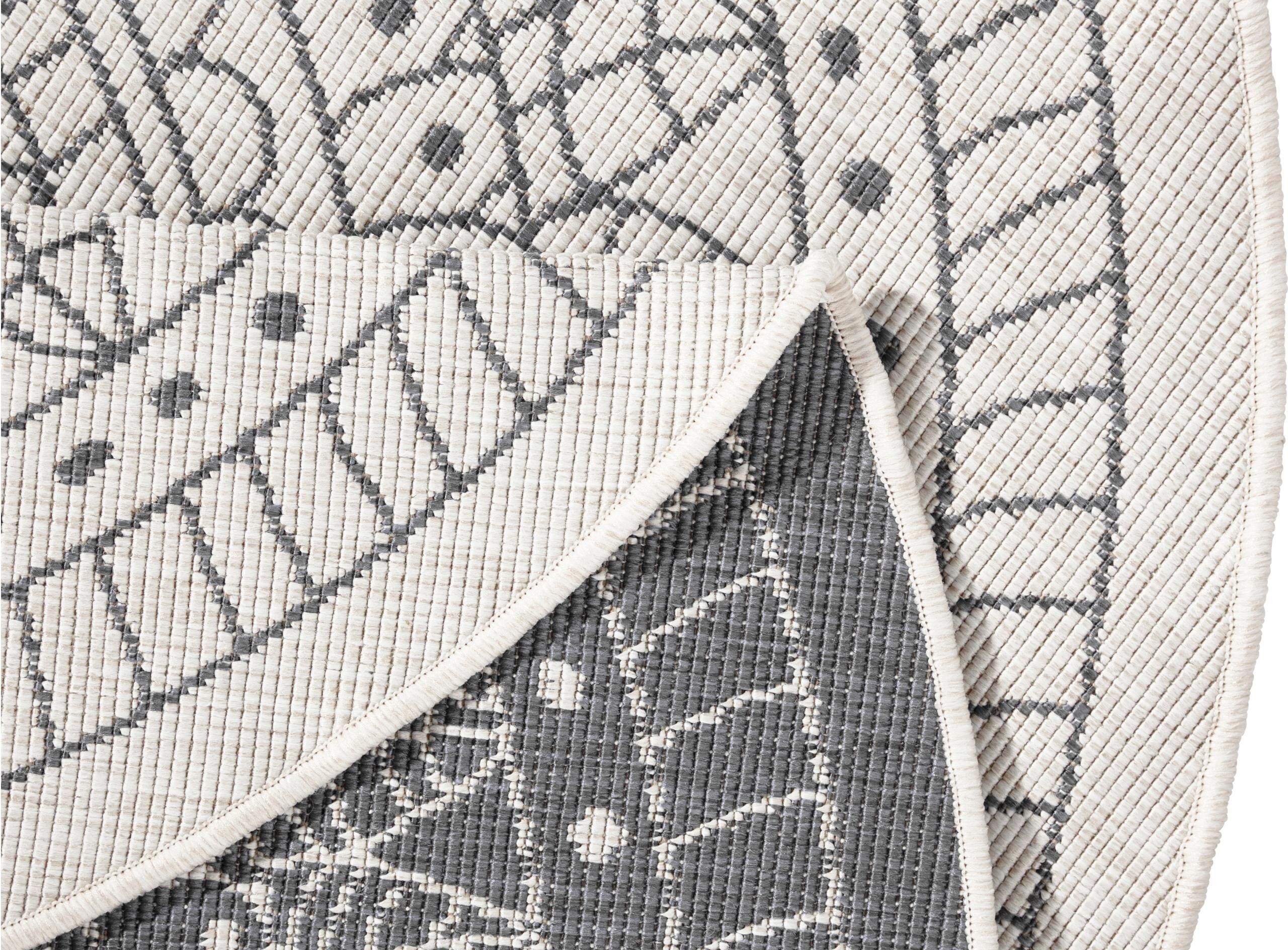 Teppich HANSE HOME "Porto Wendeteppich", weiss (grau), H:5mm Ø:140cm, Kunstfaser, Teppiche, Teppich, In-& Outdoor, Wetterfest, Balkon, Garten, Wohnzimmer, Wasserfest grau Ø 140cm 1 Stk., 5mm, Ø 140cm