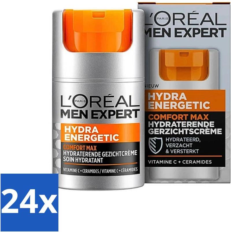 L'Oréal Paris Men Expert Hydra Energetic Comfort Max - Tagescreme - Feuchtigkeitsspendend für trockene Haut - 50 ml - Vorteilspack - 24 Stücke
