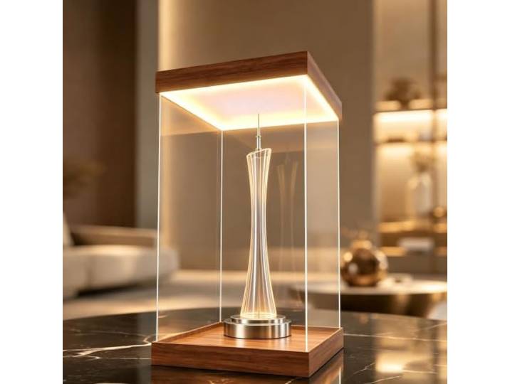 Oracra Acryl Vitrine Holzsockel, Staubdichte Acryl-Vitrinen, Leuchtkästen für Modelle