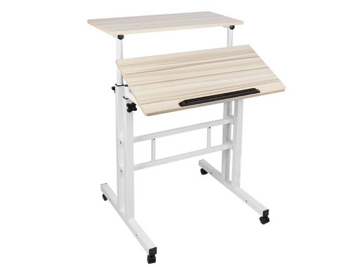 Bureau D'ordinateur Réglable-Table D'appoint Pour Ordinateur-OHMG-60*60*67-115cm-Rangement À Double Couche-Couleur Érable Blanc