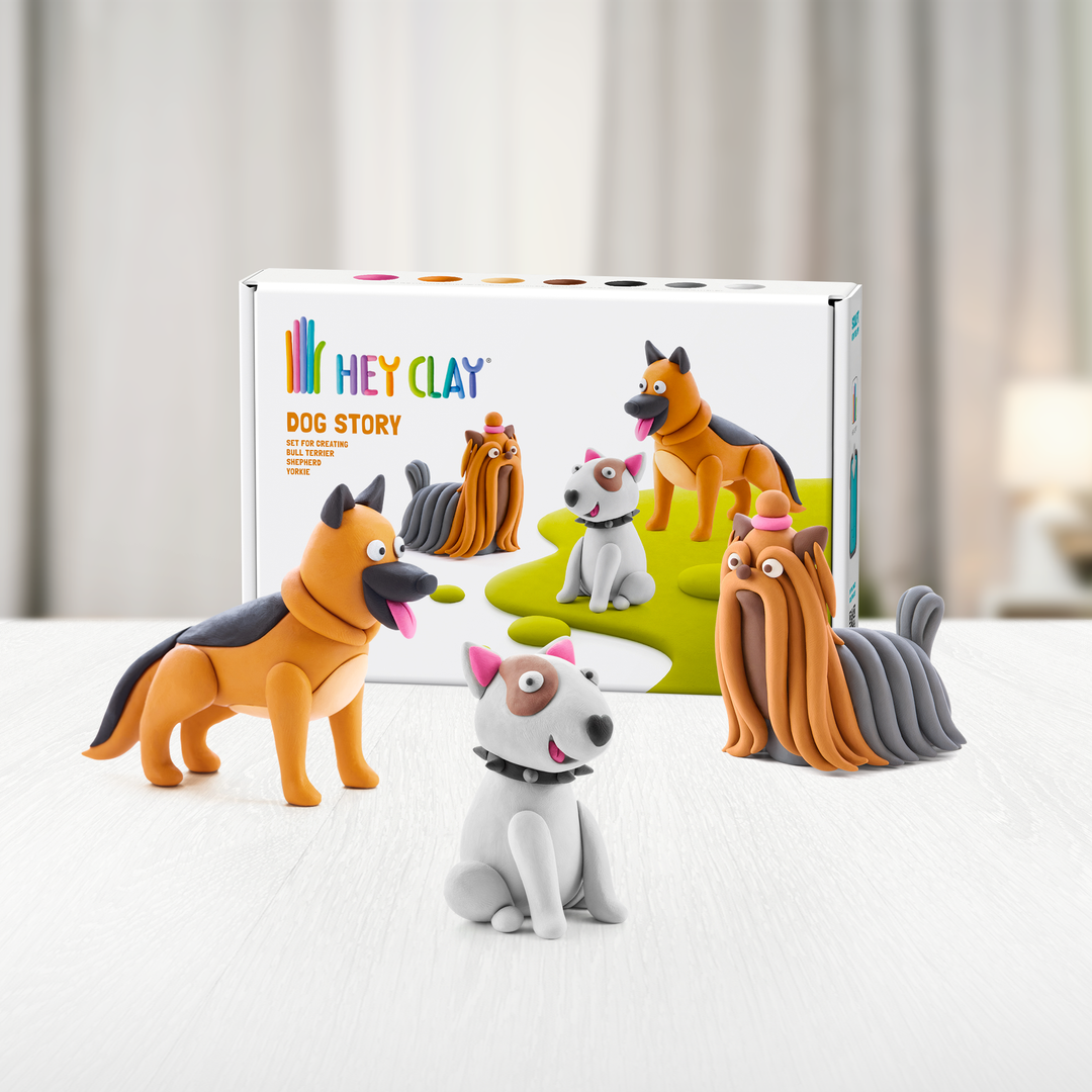 Hey Clay Dog Story 6-Can Modelling Clay Set for Kids, Air-Dry Clay, Art & Drawing Toy, 6 Pots, Ages 3+