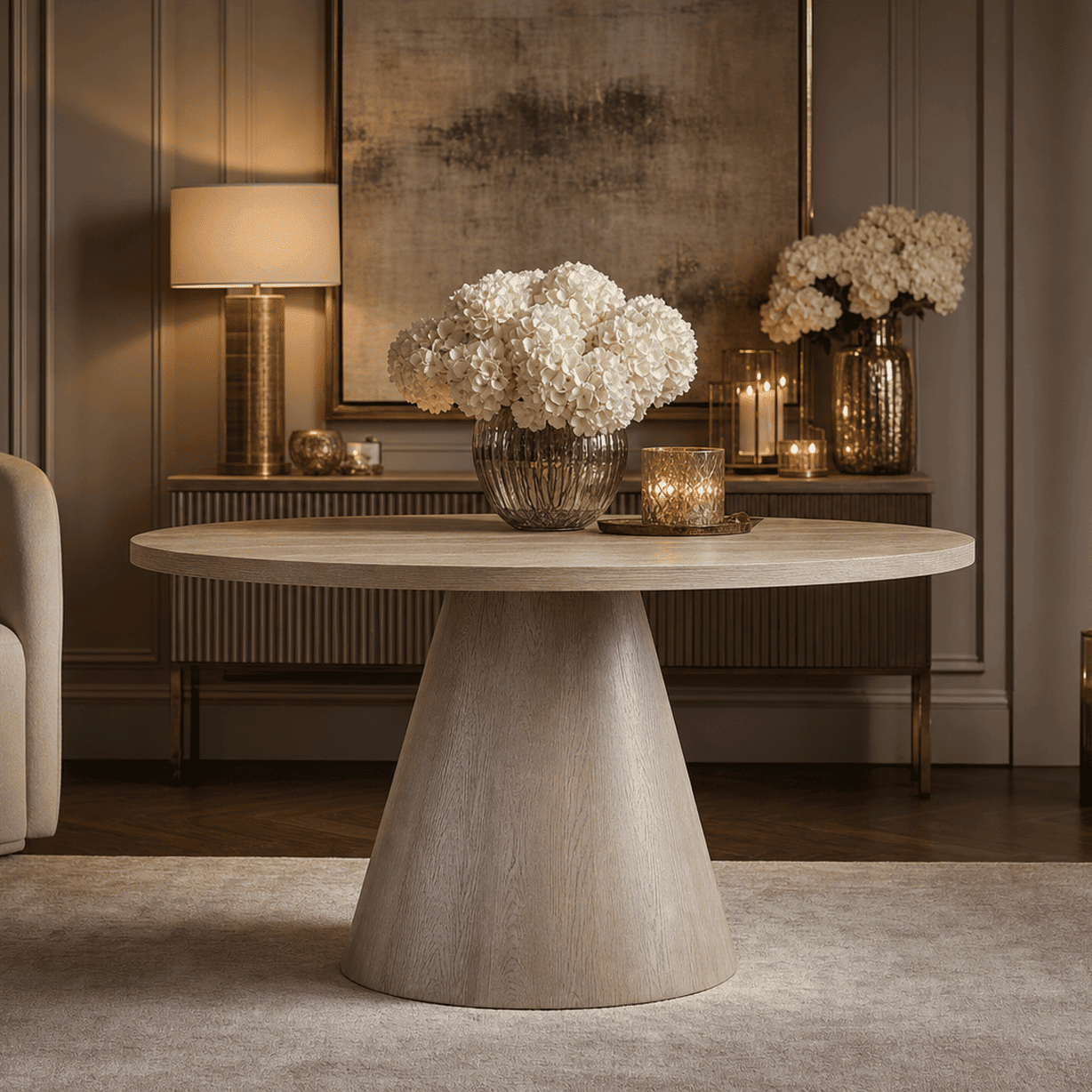 Hudson Greige Wooden Round Dining Table