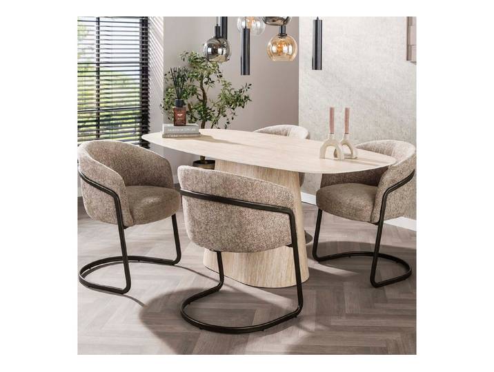 alesvelt Esstisch CENTRO TRAVERTINO Dänisch-Ovaler Keramiktisch im Monolith-Design (1-Tisch), 180x90x76 cm Keramik, Travertin-Design