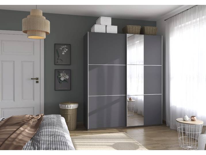 Kleiderschrank GOODPRODUCT Mehrzweckschrank Aktenschrank Möbel Mietswohnung TOPSELLER ASTANA , graumetallic, B:175cm H:210cm T:59cm, Holzwerkstoff, Schränke, Kleiderschrank, mit 3 Spiegelelementen, Metallgriffleisten alufarbig MADE IN GERMANY