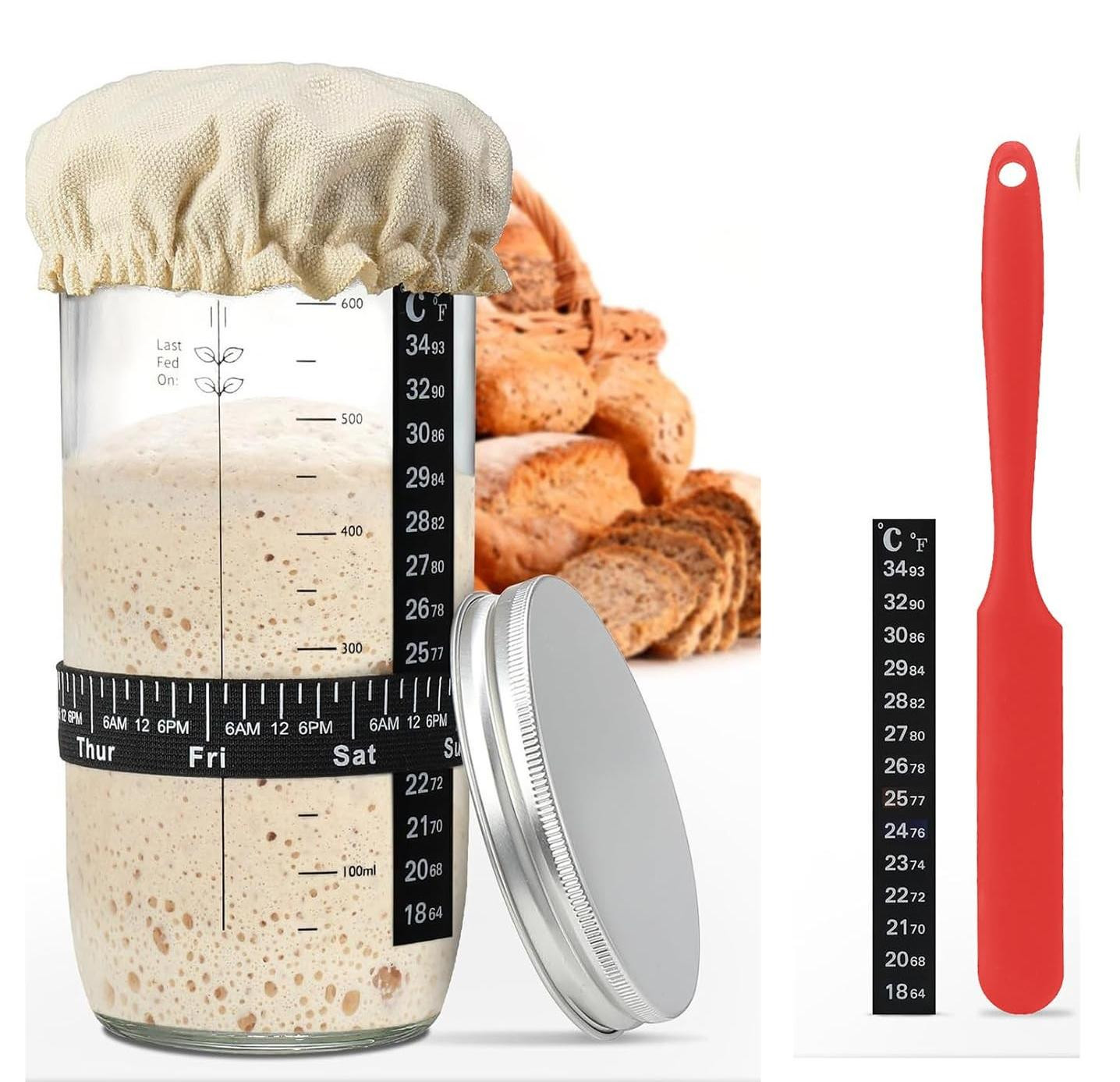 Sourdough Starter Set met Glas en Accessoires voor Thuisbakken
