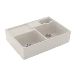 632391KR Spülstein Doppelbecken Crema Keramikspüle Handbetätigung Spülstein 90 cm Unterschrank