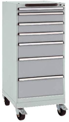 Manuflex SP1133.9006 Schubfachschrank BASETEC mobil, Nutzhöhe 900mm mit 7 Schubfächern, in alusilber ähnlich RAL 9006