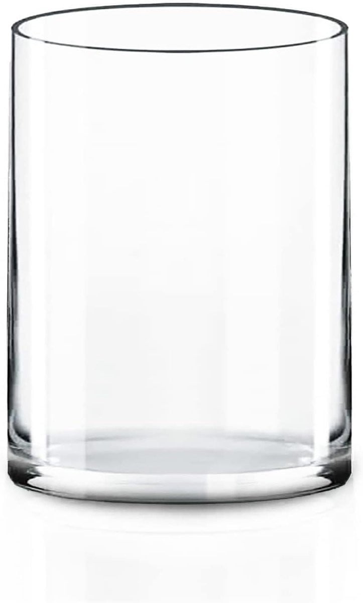 Handgeblazen Kristalheldere Cilinder Vaas - Transparant - Hoogte: 20 cm