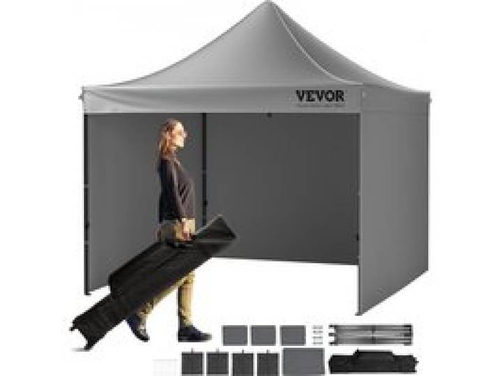 VEVOR Tonnelle Pop-up 304,8x304,8 cm Tente Tonnelle Jardin Parois Latérales Amovibles Sac à Roulettes Résistant UV Imperméable Tente Gazebo pour Plein Air, Terrasse, Jardin, Fête, Camping, Gris Foncé