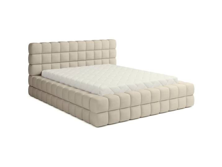 Lit double avec coffre VELOURS luxe capitonné, beige, 160x200