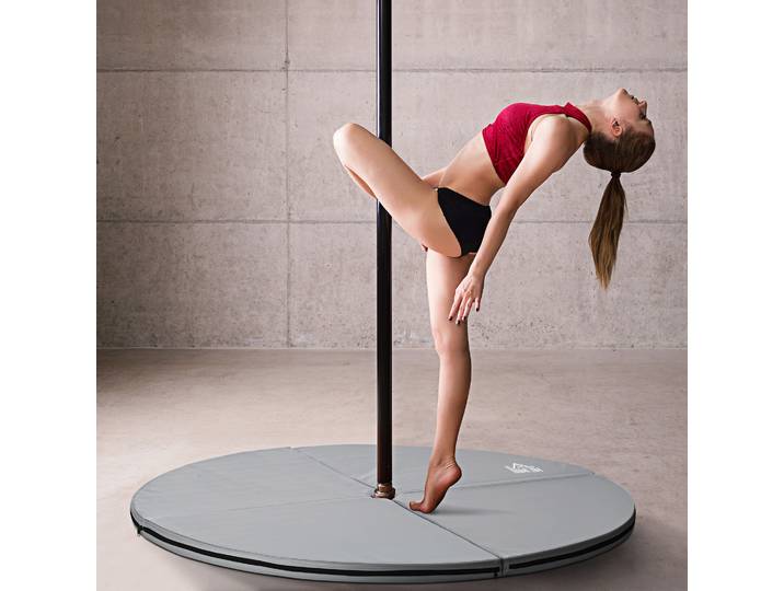 HOMCOM Tapis Pole Dance Pliable Ø150cm Épaisseur 5cm Gris