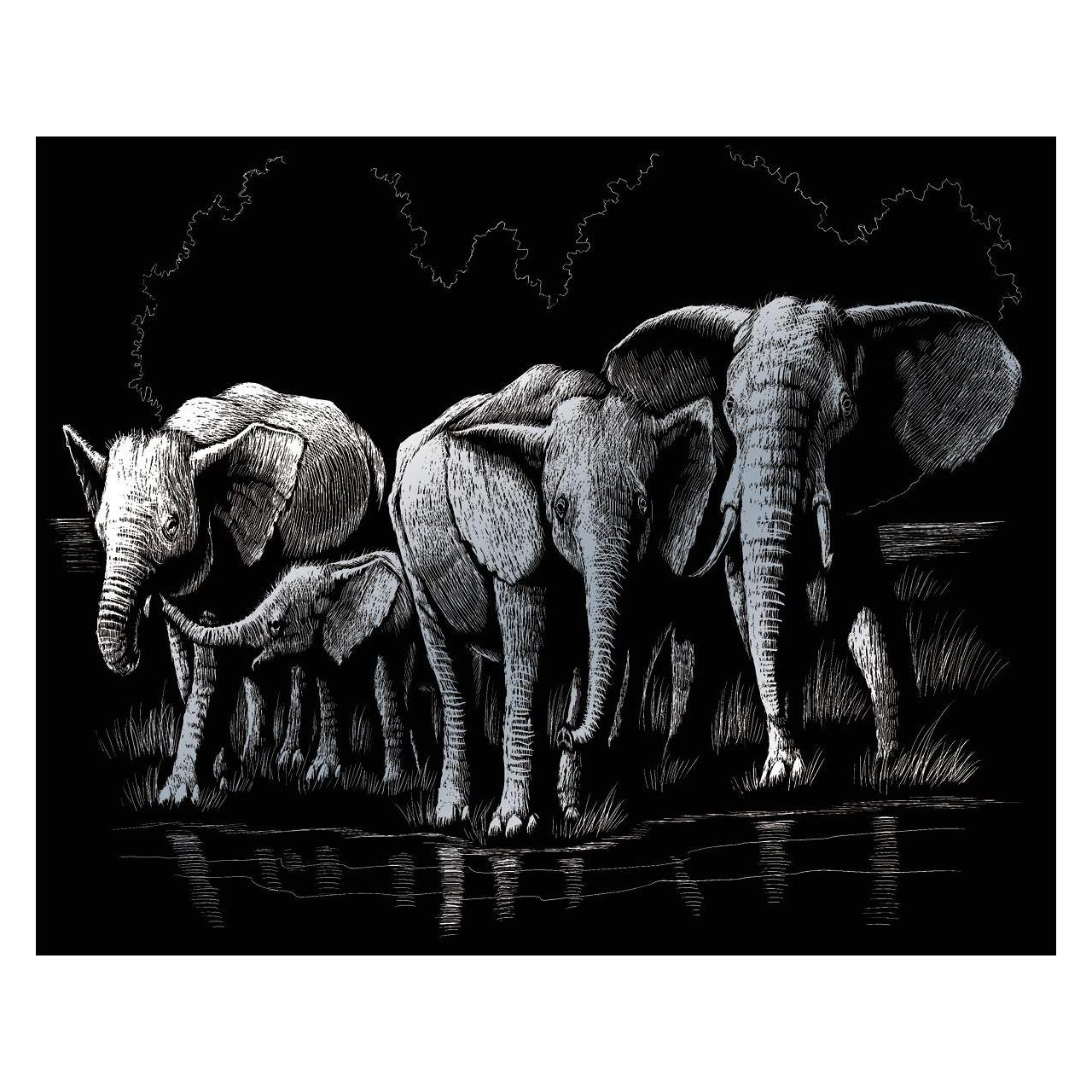 Magni PRACHT Kratzbilder Elefantenherde silber 20x25cm (53564992)