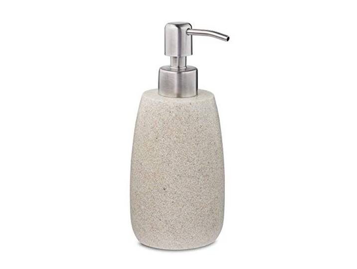 Relaxdays Porte-Savon Liquide\, 300 ML\, Rechargeable\, Salle de Bain\, Distributeur shampoing\, Pompe en INOX\, Rond\, Beige
