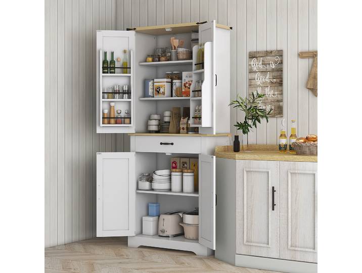 HOMCOM Armoire Cuisine 4 Portes 1 Tiroir 76,5x40x181cm Blanc