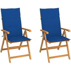 vidaXL Gartenstühle 2 Stk. mit Königsblauen Kissen Massivholz Teak