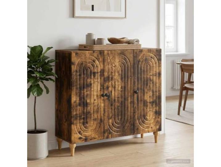 RJPLMFV Anrichte geräucherte Eiche, 89 x 34,5 x 80 cm, Holz Robuste Regale, Türen 90°, vielseitig einsetzbar, Küche, Büro, Wohnzimmer, einfache Reinigung