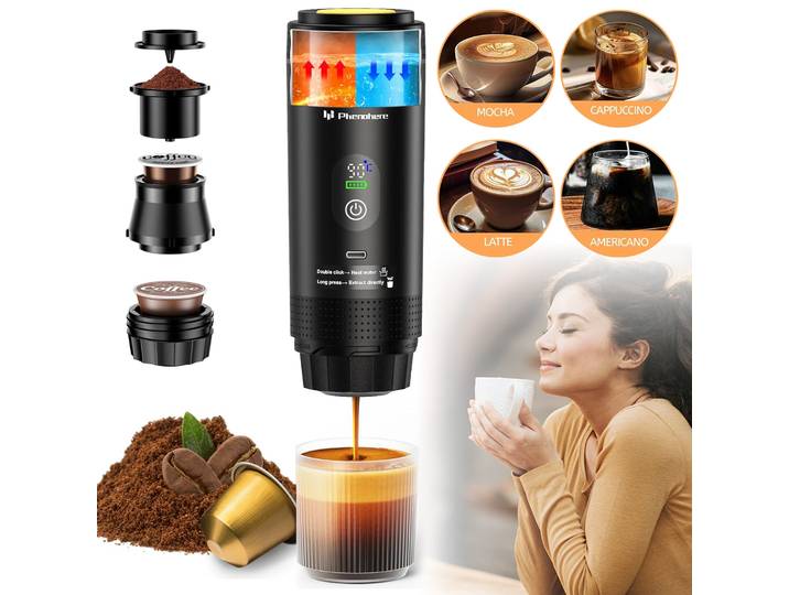 Machine à expresso portable 3-en-1, cafetière de voyage, mini kit café d'extérieur, outil à café compact pour la randonnée, le camping-car, le bureau et l'usage quotidien