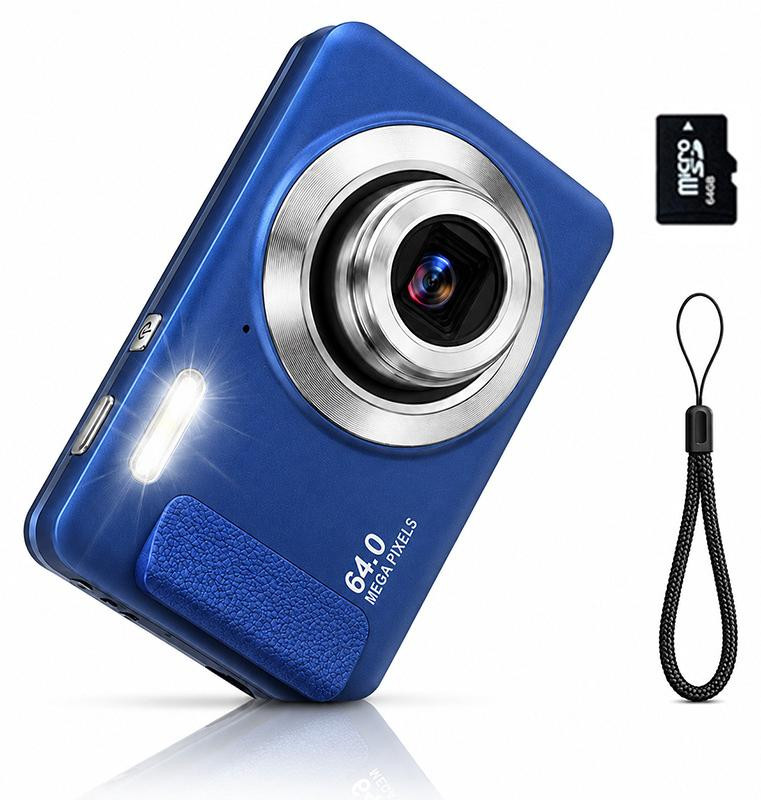 Zelurxx Mini-digitale camera met 64MP, 16x zoom, 2,4 inch display en 64 GB, blauw