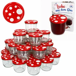 100 Sturzgläser 230ml rot weiß gepunktet Marmeladengläser Einmachgläser Glas