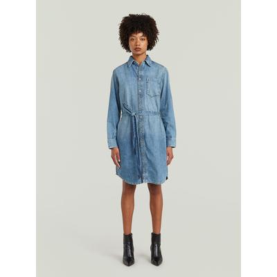 Bodykleid G-STAR "Shirt Dress Belt", Damen, Gr. S, Normalgrößen, blau (faded blau kyanite), Obermaterial: 100% Baumwolle, Kleider