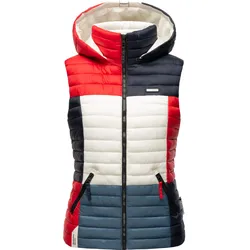 NAVAHOO Damen Steppweste Ärmellose Weste im Colourblocking-Stil und Kapuze Shadaa Multikulti