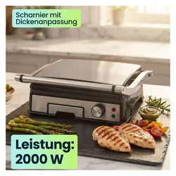 Casativo Leistungsstarker Kontaktgrill mit 2000W und Antihaftbeschichtung – Ideal als praktischer Tischgrill, Kontaktgrill